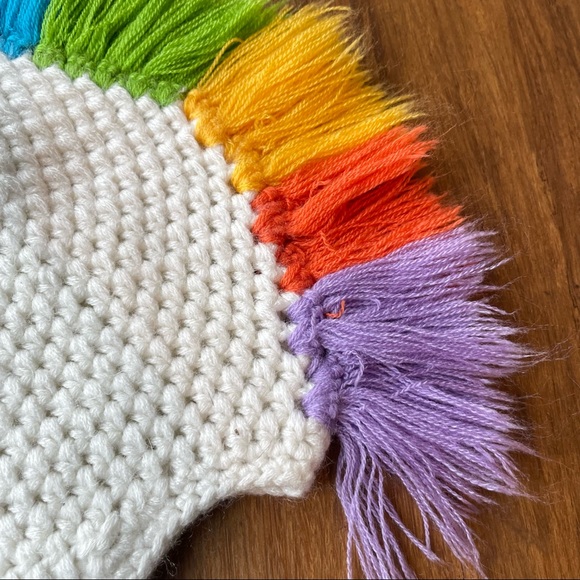 CROCHET RAINBOW UNICORN HAT knit toddler child girl kid photo prop costume 20” - Picture 3 of 8